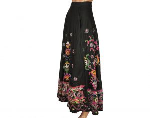 Vintage 1960s Indian Cotton Wraparound Skirt Mirrored Embroidery Hippie Festival - Fashionconstellate.com