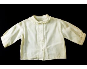 Girls 2T Old Fashioned Shirt - 1960s Ecru Cotton Girl's Top with Peter Pan Collar - Long Sleeved