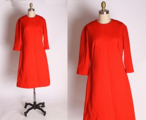 1960s Red Textured Knee Length 3/4 Length Sleeve Polyester Dress by Dyanne - L - Fashionconstellate.com