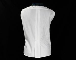 Size 10 1950s Summer Shirt - Medium 50s Sleeveless White Cotton Top with Tartan Plaid Trim - Casual  - Fashionconstellate.com
