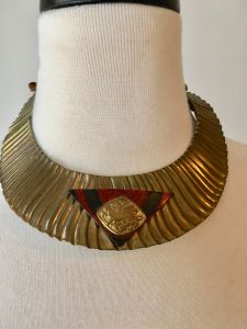 1970's Brass Egyptian Revival Collar | Leather Ties | Medieval | Game of Thrones | Warrior Queen