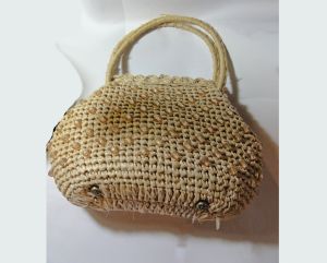 Vintage 60s Straw Summer Handbag Raffia Beaded Purse Made in Japan - Fashionconstellate.com