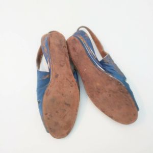 1940s Blue Peep Toe Wedge Beach Sandals Post WW2 Womens Open Toe Wedges - Fashionconstellate.com