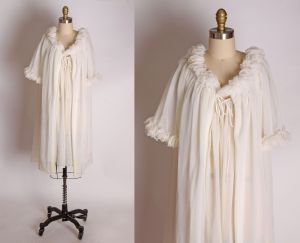 1950s Sheer White Two Piece Nylon Nightgown and Robe Peignoir Lingerie Set - XL