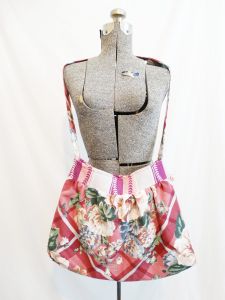 Vintage Barkcloth Floral Print Shoulder Bag Handbag Purse with Fringed Trim - Fashionconstellate.com