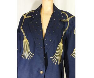 Vintage 80s Boyfriend Blazer Embellished Studded Jacket Gold Tassels Big Shoulders by The Icing - Fashionconstellate.com
