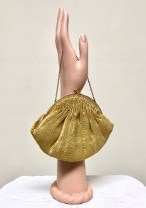 Vintage 1930s Gold Lamé Evening Bag, Art Deco Flapper Purse, 30s Gold Metallic Woven Fabric Ruched  - Fashionconstellate.com