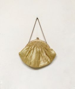 Vintage 1930s Gold Lamé Evening Bag, Art Deco Flapper Purse, 30s Gold Metallic Woven Fabric Ruched 