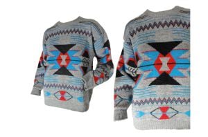 Men's Panhandle Slim Aztec Western Design Gray Sweater Acrylic Unisex | 40 Chest