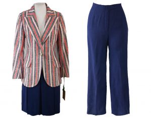 Size 4 1970s Pantsuit with Matching Skirt - Red, White & Navy Blue Linen 70s Small Tailored Summer 