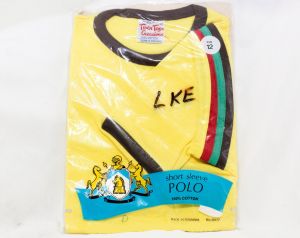 1970s Boys T Shirt - Classic Retro Yellow Size 12 Striped Tee - Boy's Cotton Summer Short Sleeve