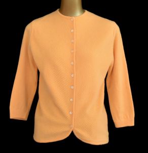 50s Cardigan Sweater, Angora Blend Mango Apricot Ribbed Front Sweater, Designer Wondermere Vintage  - Fashionconstellate.com