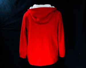 Large 1960s Red Coat with Hood - Size 12 to 14 Winter Wool Hooded Overcoat - Red Buttons & Waist - Fashionconstellate.com