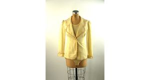 1970s blazer with body suit yellow floral puffed sleeve jacket Size M