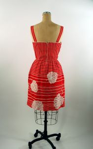 1970s sundress red white striped tropical leaves dress by Reva Size M - Fashionconstellate.com