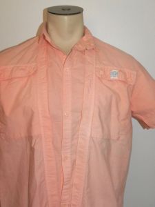 80s Salmon Peach Orange Boxy Fit New Wave Shirt by Expedition Cie Paris | 42'' Chest Men's Small - Fashionconstellate.com