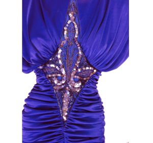 80s does 40s Party Dress Violet Purple Prom Hollywood Glam Glittery Beaded Sequin Trim by Abby Kent - Fashionconstellate.com