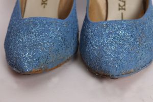 1950s Blue Glitter Stiletto High Heel Pump Shoes by Kay King - Size 6 1/2 - Fashionconstellate.com