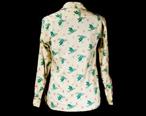 1940s Novelty Print Ski Shirt - Teen Boy's 18 Skiing Theme Top - Rustic Authentic 40s Sportswear  - Fashionconstellate.com