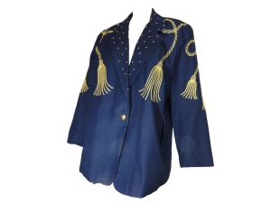 Vintage 80s Boyfriend Blazer Embellished Studded Jacket Gold Tassels Big Shoulders by The Icing