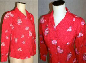 70s Red & Pink Floral Blouse | Fits XS-S - Fashionconstellate.com