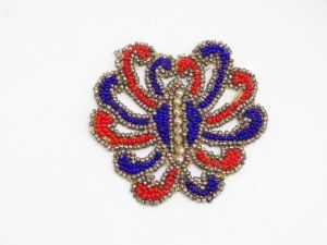 Antique Edwardian Art Deco Beaded Red and Blue Applique