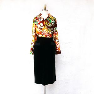 Black Velvet Pencil Skirt, Size M