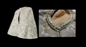 Vintage 1960s Beige Beaded Jacquard Cape Wedding Prom Evening Jacket