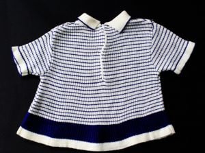 3T Toy Soldier 1960s Knit Top - Striped 60s Toddler Girl's Shirt - Navy Blue & White with Red  - Fashionconstellate.com
