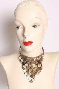 1970s Metal Beaded Coin Dangle Jingly Choker Necklace