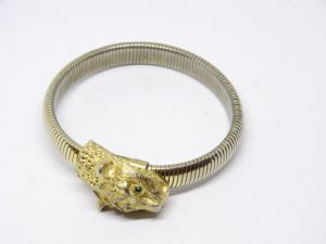 1980s Lion Panther Gold Metal Statement Bracelet - Fashionconstellate.com