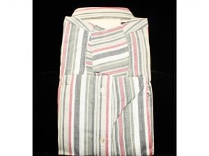 Size 10 Boy's Shirt - 1950s Gray White & Red Striped Cotton Oxford - Child's Short Sleeve Summer 50s - Fashionconstellate.com