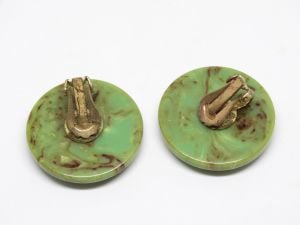 1940s Large Round Marbled Green Bakelite Earrings - Fashionconstellate.com