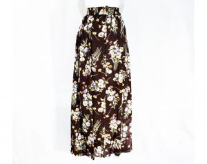 Size 6 Daisy Rayon Skirt  - 1940s Inspired 1990s Brown & Blue Long Button Front A-Line - 90s Retro  - Fashionconstellate.com