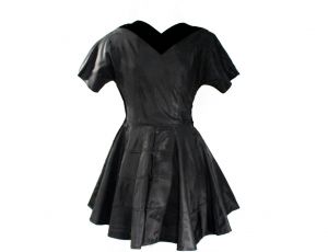 XS 1950s Black Taffeta Full-Skirted Top with Velvet Neckline - Size 2 New Look 50s Evening Bodice - Fashionconstellate.com