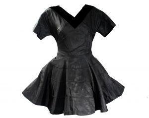 XS 1950s Black Taffeta Full-Skirted Top with Velvet Neckline - Size 2 New Look 50s Evening Bodice