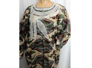 Vintage African Caftan Batik Bird Phoenix Block Print Cotton Unisex Maxi Dress Lounger Long Sleeves - Fashionconstellate.com