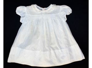 Antique Style Infant's Dress - Size 3 to 6 Months Baby Frock - Sheer White with Smocking 