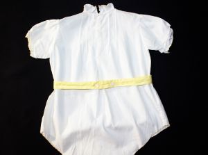 Charming 1920s Toddlers White Cotton Chemise Style Romper with Yellow Art Nouveau Embroidery - Fashionconstellate.com