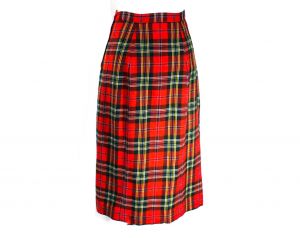 Size 8 Red Plaid Skirt - 1950s Scottish Tartan Wool Office Style - Medium 50s Fall Autumn Winter  - Fashionconstellate.com