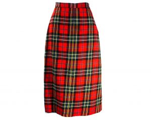 Size 8 Red Plaid Skirt - 1950s Scottish Tartan Wool Office Style - Medium 50s Fall Autumn Winter 