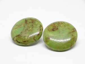 1940s Large Round Marbled Green Bakelite Earrings