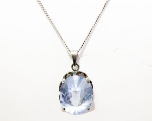 1970s Silver Pendant Necklace with Blue Prism - Mexican Silver 70s Cut Glass Gem and Chain - Dusk  - Fashionconstellate.com