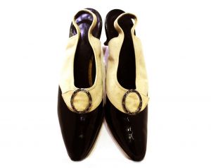 Size 8 Titanic Style Shoes - 1900s 1910s Inspired Heels from the 1950s - Dove Gray Suede & Black 