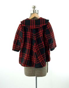 1940s/50s child coat swing coat red black plaid wool Size 4 - Fashionconstellate.com