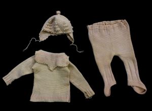 3T Toddler's Winter Snow Suit - 1920s 30s Hand Knitted Wool Sweater, Pants with Foot Covers & Hat  - Fashionconstellate.com