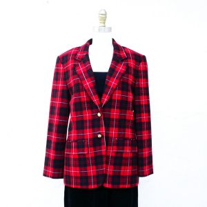 70s Wool Blazer, Size L, Pendleton Jacket in Red Plaid