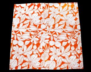 1960s Orange Cotton Canvas - Tropical Floral Fruit Novelty Print - 1.4 Yards x 51 Inches Wide - 60s 