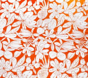 1960s Orange Cotton Canvas - Tropical Floral Fruit Novelty Print - 1.4 Yards x 51 Inches Wide - 60s  - Fashionconstellate.com