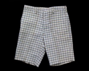 Teen Boy's 1960s Shorts - Size 18 Preppy Plaid Bermuda Shorts - Blue White Black - 60s Summer